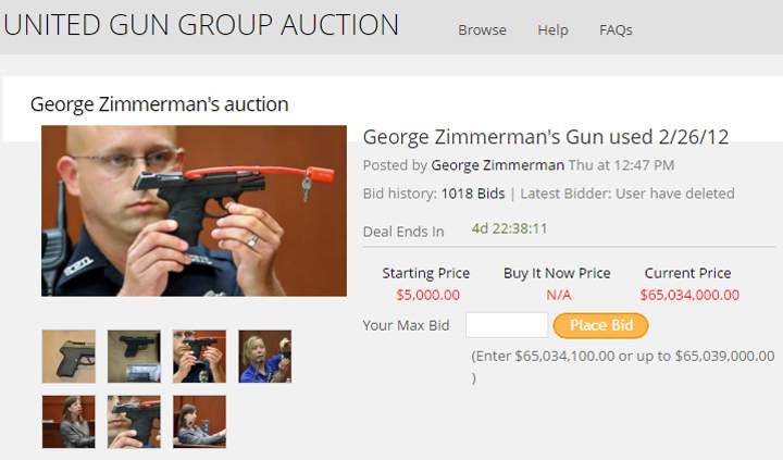 Gun used to kill Trayvon Martin up for auction again; likely fake $65M bid leading - image