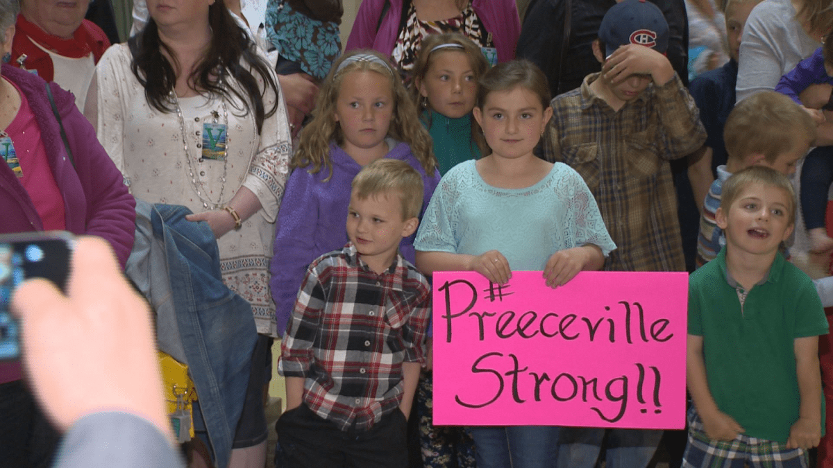 A group of over 50 Preeceville, Sask. residents descended on the legislative building Wednesday to protest the upcoming closure of ER services in that town.