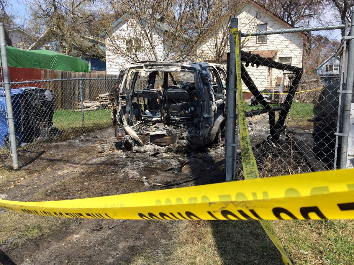 The charred remains of Francis Parisien's van.