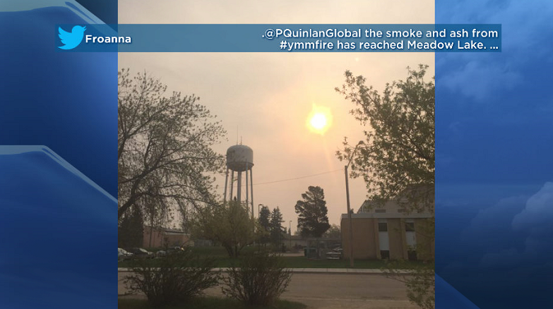 Smoke and ash has reported in the Meadow Lake area Thursday.