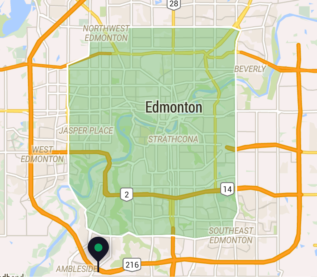 The UberEATS zone boundary is 23rd Avenue in the south, 170th Street in the west end, 137th Avenue on the north side, and 50th Street in the east.