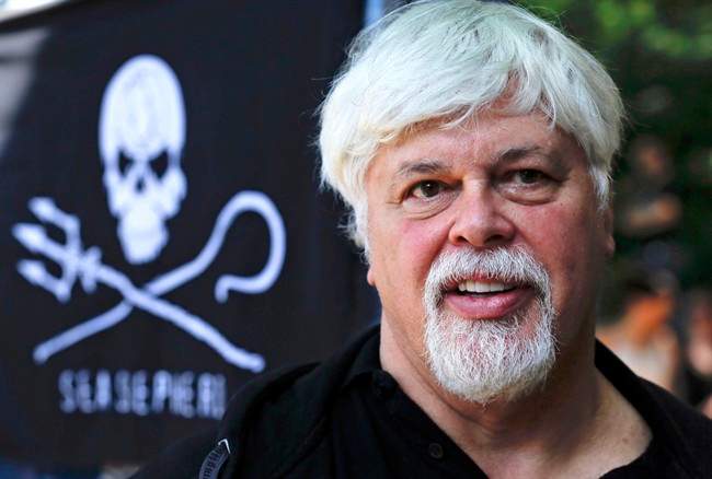 In this May 23, 2012 file picture Paul Watson, founder and President of the animal rights and environmental group Sea Shepherd Conservation takes part in a demonstration against the Costa Rican government near Germany's Presidential residence in Berlin, Germany, May 23, 2012.