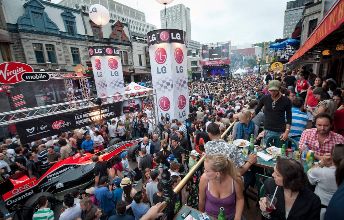 Patrons of Sir Winston Churchill pub on Crescent street during the Formula One Grand Prix.