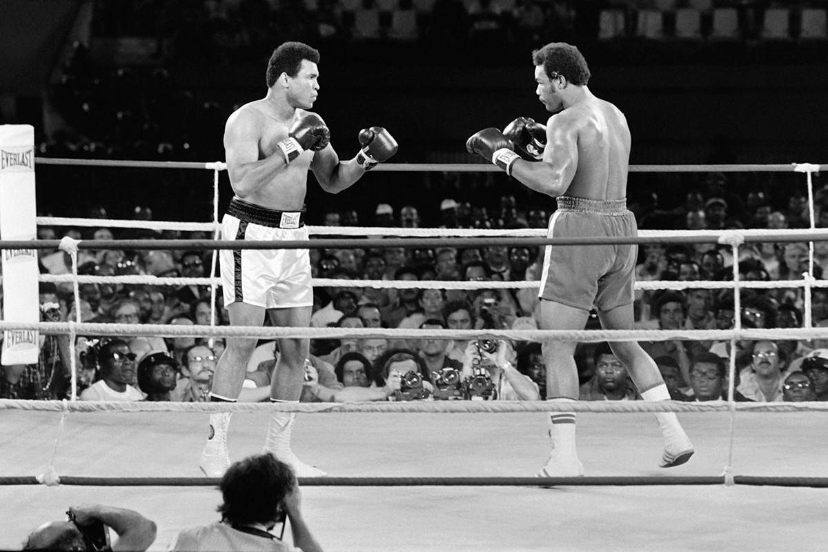 In this photo taken on October 30, 1974 shows the fight between US boxing heavyweight champions, Muhammad Ali (L) (born Cassius Clay) and George Foreman in Kinshasa.