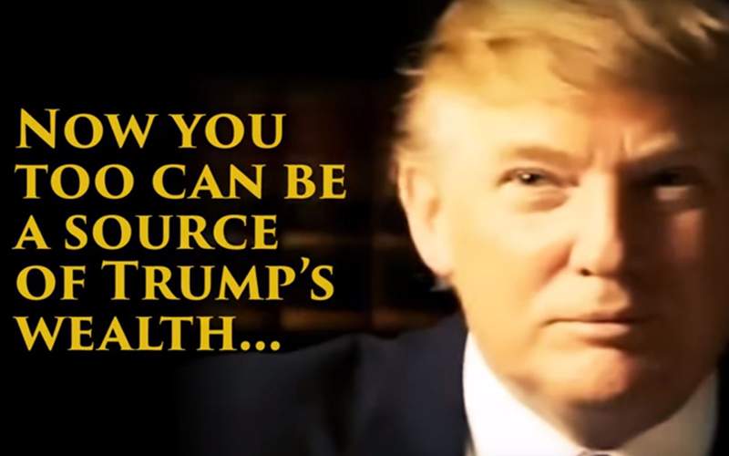 A still from a mock infomercial on Trump University.