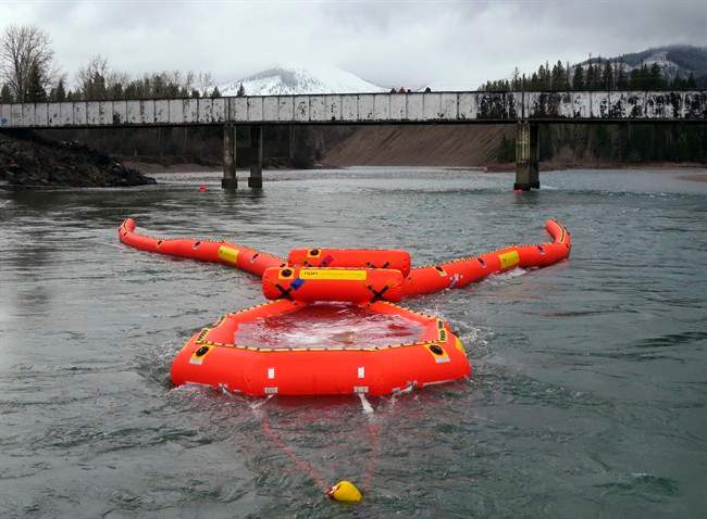 This undated photo provided by Enbridge Energy shows a high-speed skimmer, a device that removes spilled oil from waterways. Enbridge says it is purchasing eight similar devices and will store them near the Straits of Mackinac, the waterway where Lakes Huron and Michigan meet. Twin pipelines owned by Enbridge carry millions of gallons of oil daily beneath the straits, and Enbridge says the equipment will be available in the event of a spill.