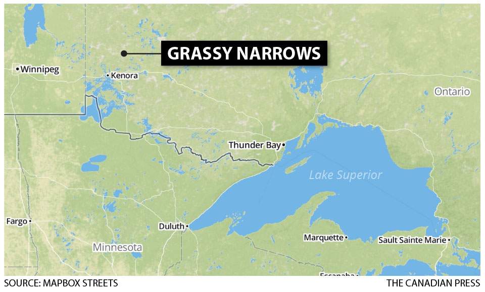 A map showing Grassy Narrows.