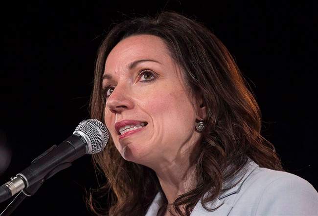 In this file photo, Martine Ouellet speaks to supporters in Montreal in a May 27, 2016, file photo. The Bloc Québécois leader has lost a confidence vote over her leadership style. Sunday, June 3, 2018.