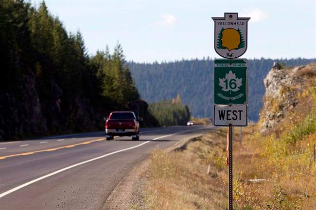 Highway 16 near Prince George, B.C. is shown on Monday, Oct. 8, 2012. A bus service that links communities along a notorious stretch of highway in northern British Columbia known as the Highway of Tears will carry passengers by the end of the year, the province's transportation minister said Wednesday.