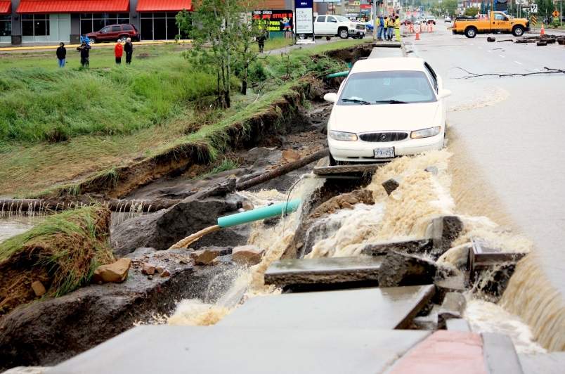 A photo of the car that was  stuck in flood waters on 8th Street in Dawson Creek on June 16, 2016.