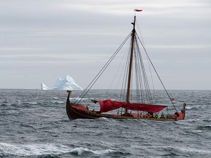 The Draken pictured as it approaches St. Anthony, N.L..