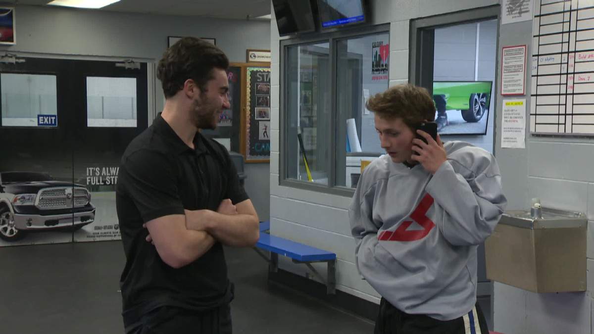 Flames draft picks Dillon Dube and Matthew Phillips meeting just hours after hearing they were drafted by Calgary. 