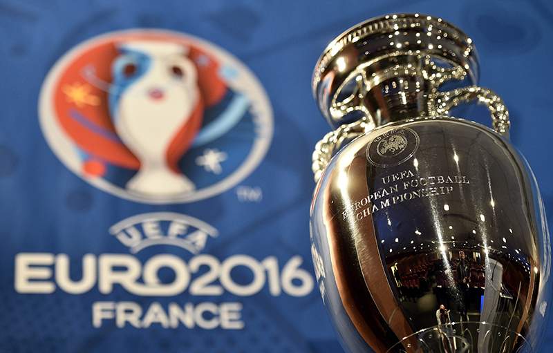 A picture shows the  Henri Delaunay cup, the trophy of the UEFA European Football Championship.
