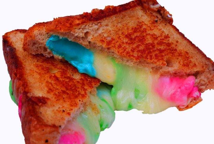 Rainbow grilled cheese sandwich.