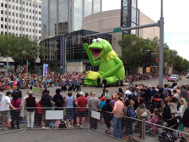 The K-Days Parade makes its way through downtown Edmonton. 