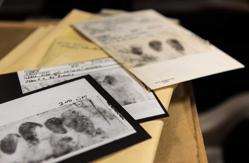 Among the evidence collected in the cold case are fingerprints lifted from crime scenes, shoe treads, and DNA. (FBI handout)