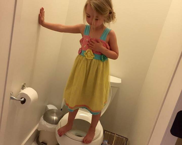Stacey Wehrman Feeley's daughter, 3, practising her preschool's lockdown drill.