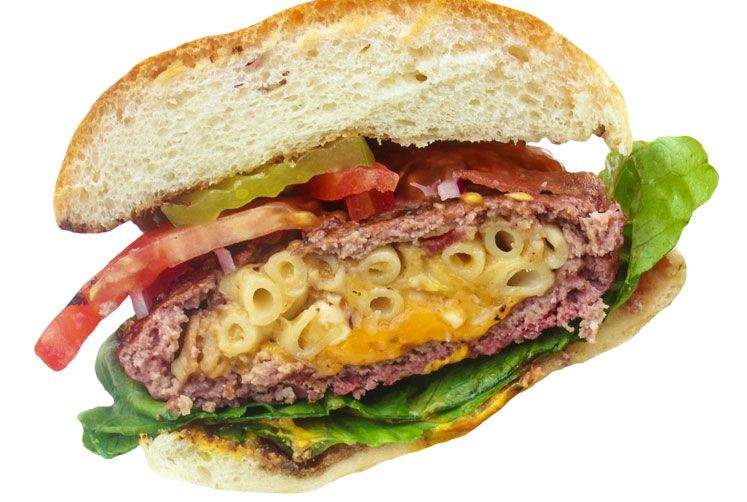 Mac n’ cheese stuffed burger.