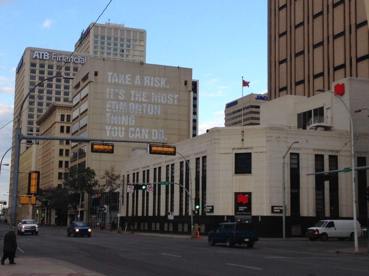 A sign in downtown is part of a Make Something Edmonton project, Wednesday, June 22, 2016. 