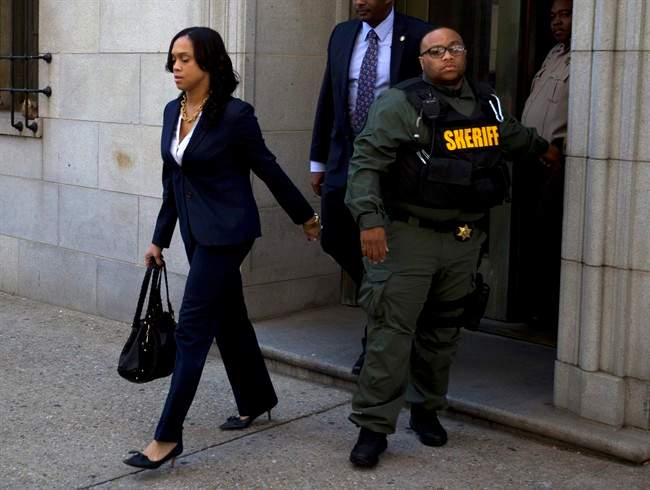 Baltimore State's Attorney Marilyn Mosby, leaves the courthouse in Baltimore during the trial of Officer Caesar Goodson, one of six Baltimore city police officers charged in connection to the death of Freddie Gray, Friday, June 10, 2016, in Baltimore. (AP Photo/Jose Luis Magana).
