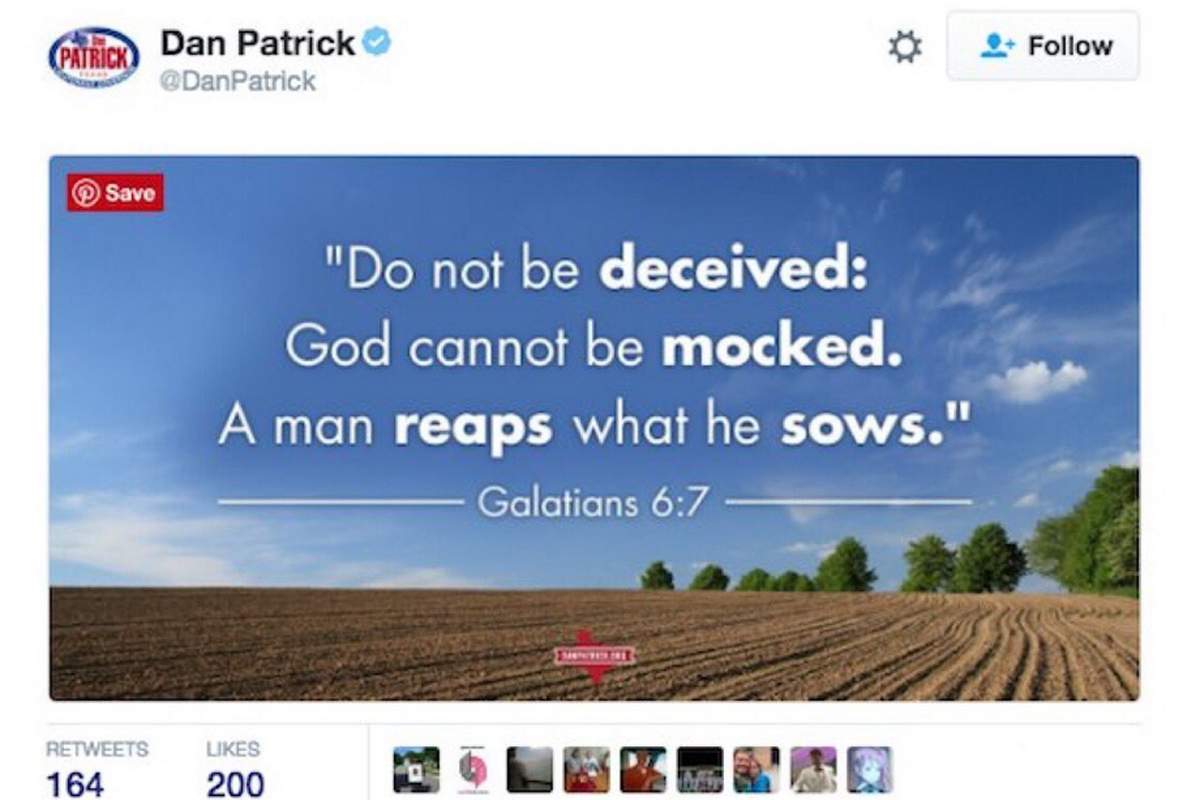 Texas Lt. Gov. Dan Patrick’s ill-timed tweet.