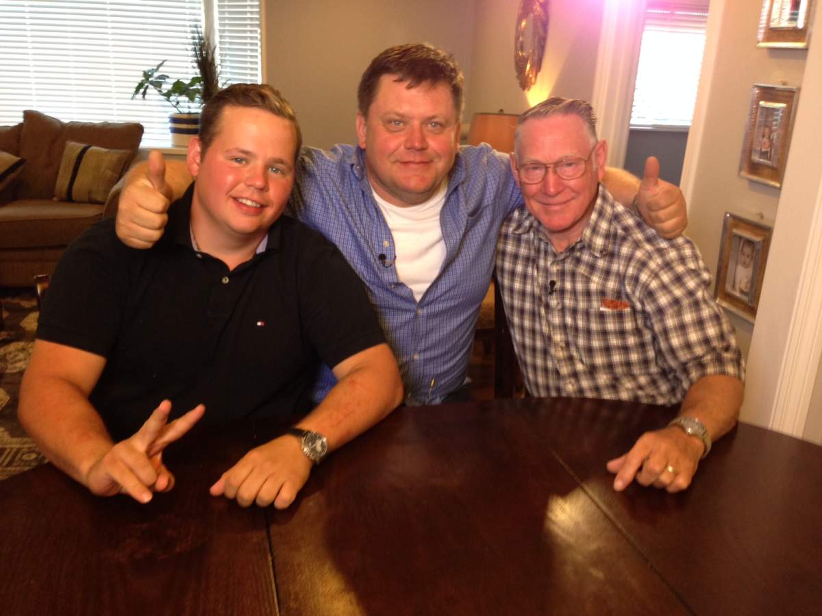 The three men in the plane. Vern Hannah on the right, Peter Jedynakiewicz in the middle and an unnamed man on the left.