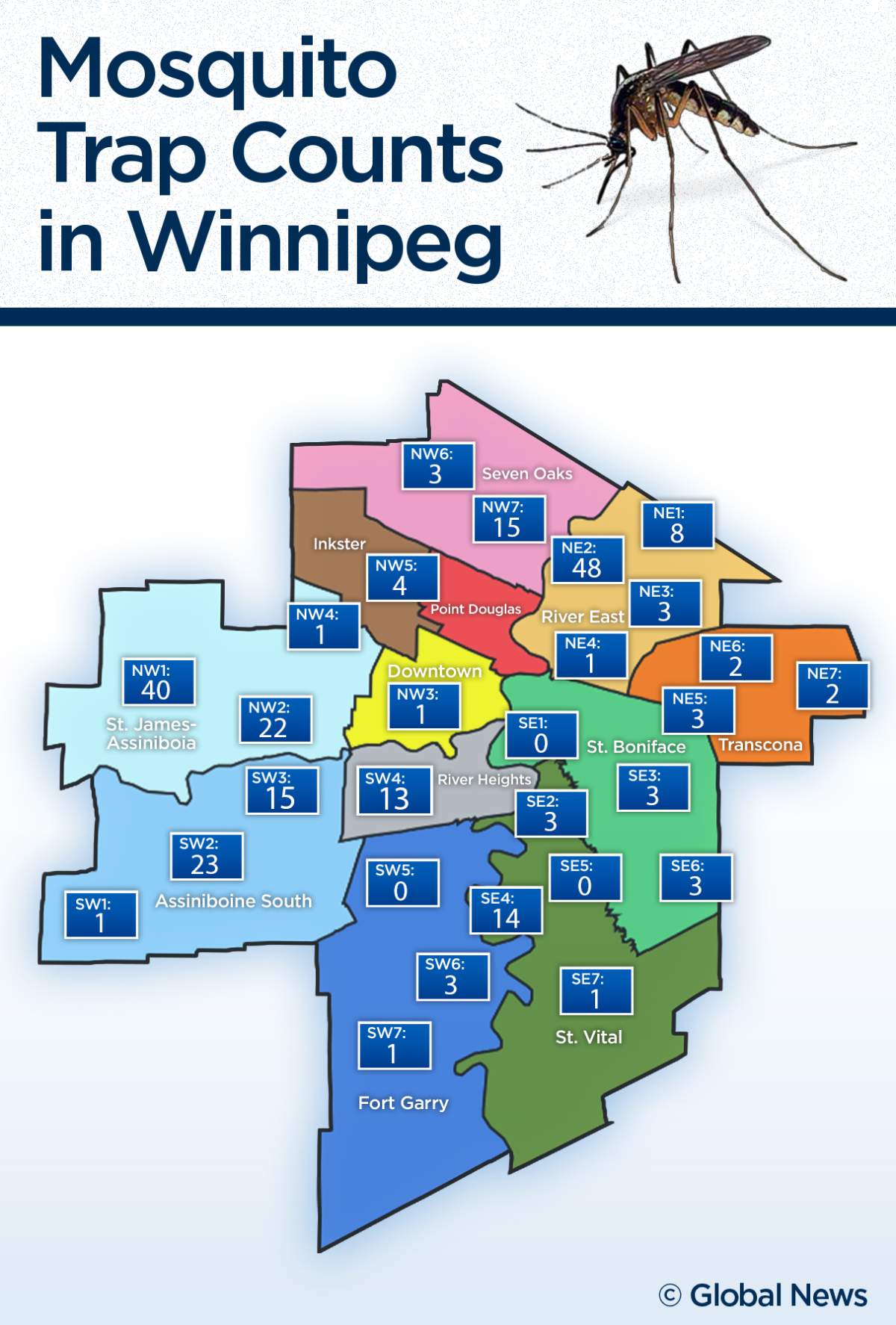 MAP: Daily mosquito trap counts for the City of Winnipeg - image