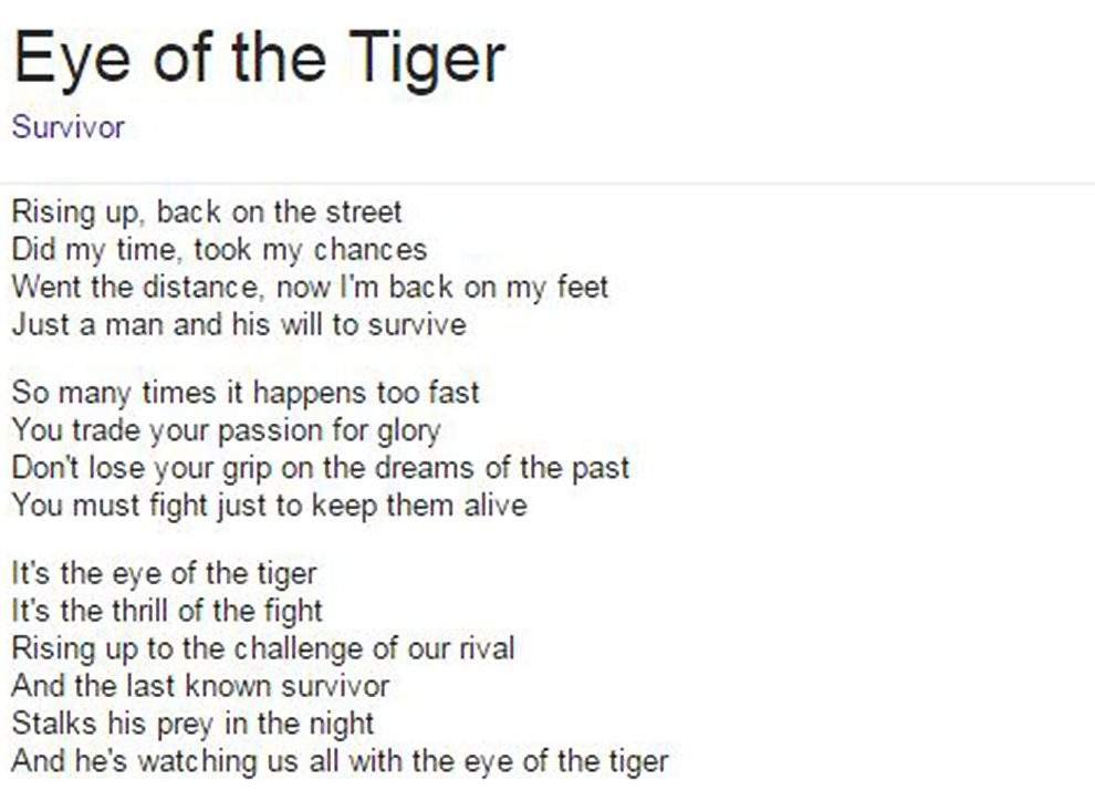 'Eye of the Tiger' lyrics