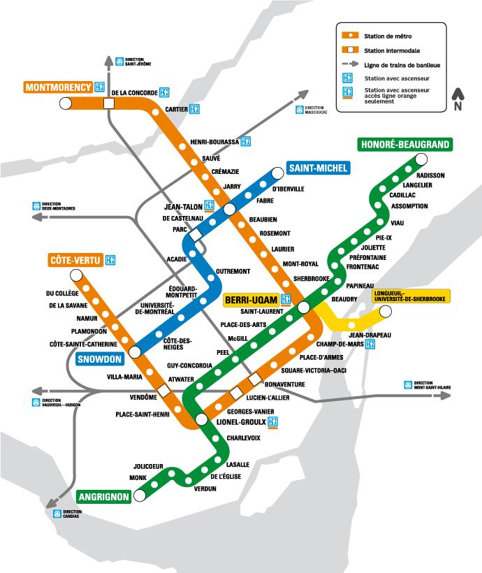 STM map showing stations with elevators, all located in the orange line. Friday June 3rd, 2016.