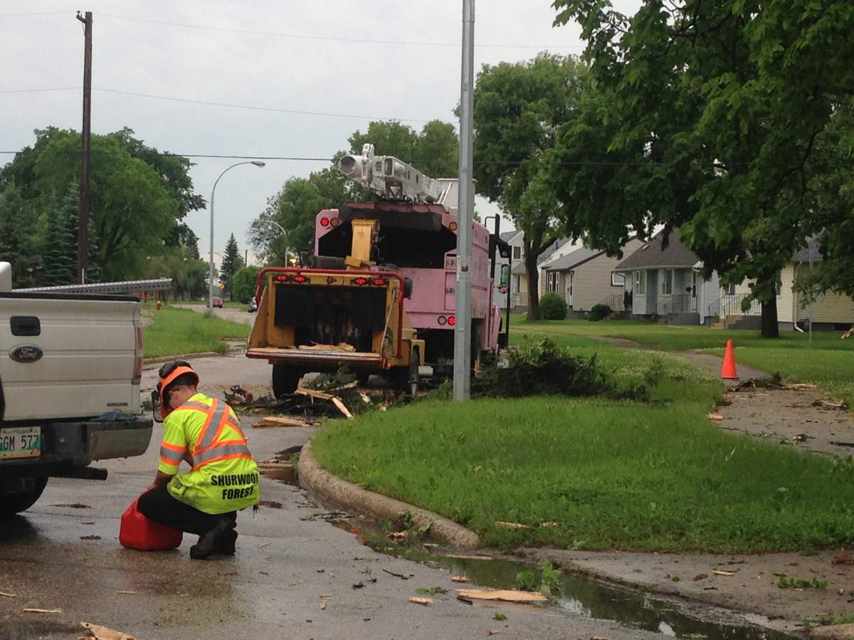 Crews cleaning up the damage after the Friday morning storm.