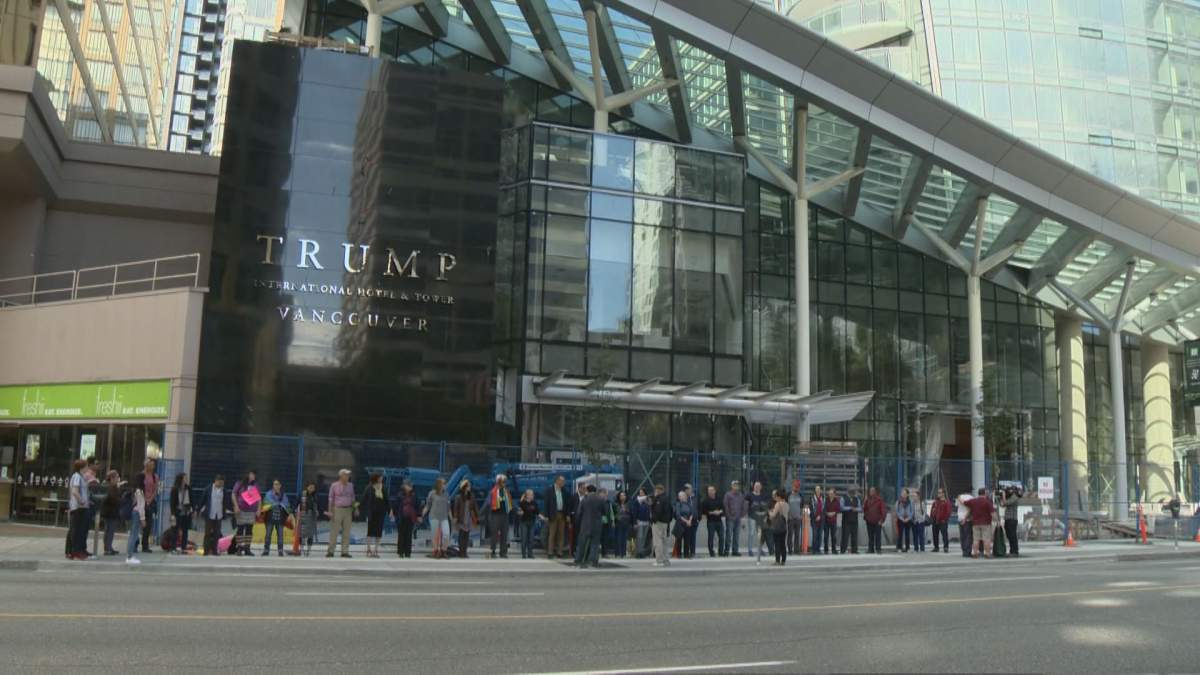 Protesters take on Trump outside namesake tower in Vancouver - image
