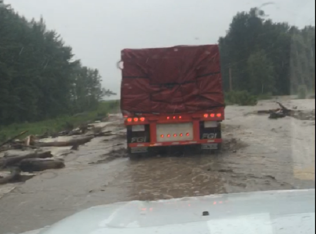 Flooding on Highway 97 west of Chetwynd on June 15, 2016. The highway has since been closed. 