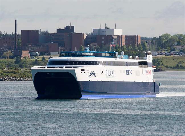 FILE - The CAT, a high-speed passenger ferry, connects Yarmouth, N.S. to Portland, Maine.
