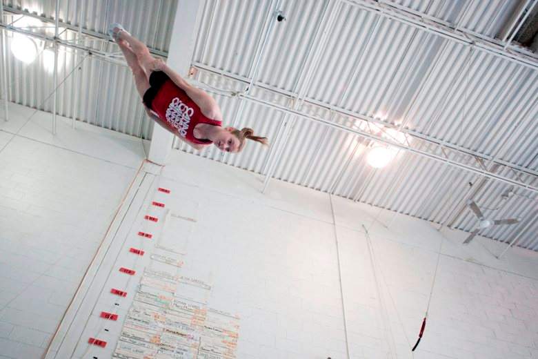 Trampoline gymnast Rosie MacLennan is seen training for the 2012 Olympics, where she won gold. 