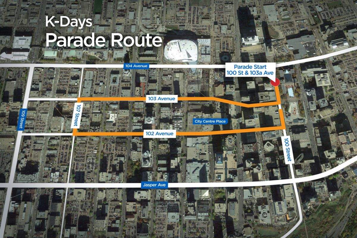 The route for the 2016 K-Days Parade in Edmonton.