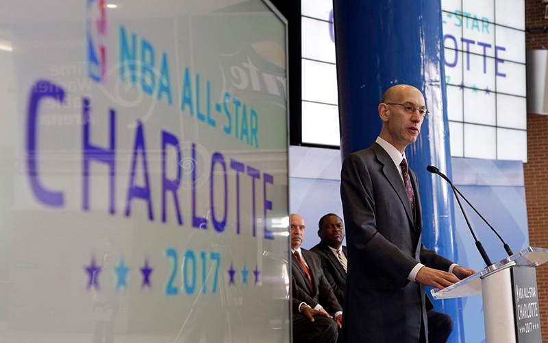 NBA Commissioner Adam Silver speaks during a news conference to announce Charlotte, N.C., as the site of the 2017 NBA All-Star basketball game on June 23, 2015.