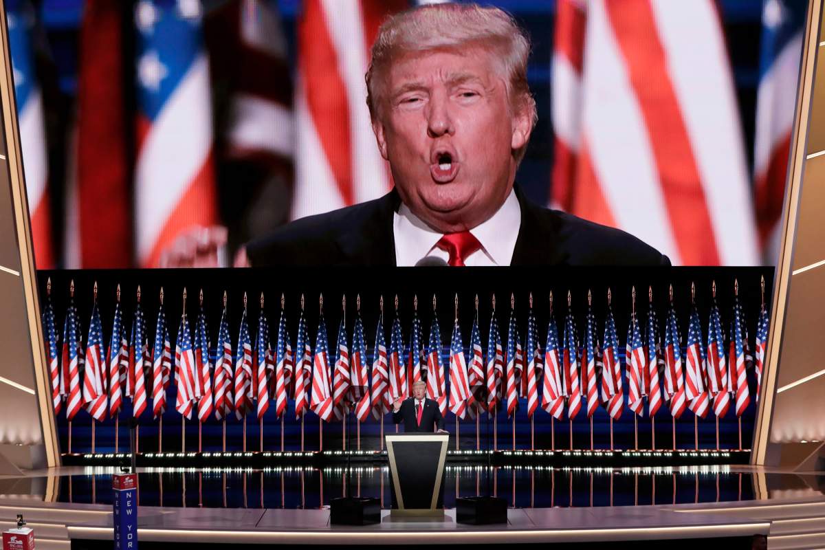 Republican Presidential Candidate Donald J. Trump, during the final day of the Republican National Convention in Cleveland, Thursday, July 21, 2016. 