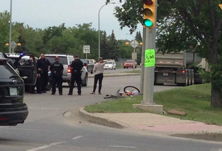 Regina police are investigating a collision between a cyclist and a semi at the intersection of 4th Avenue and Lewvan Drive. 