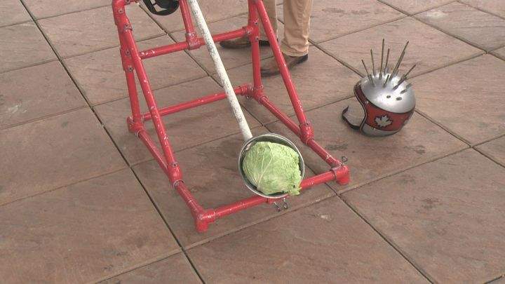 A closer look at Mike Wood’s savoy cabbage, catapult and spike helmet.