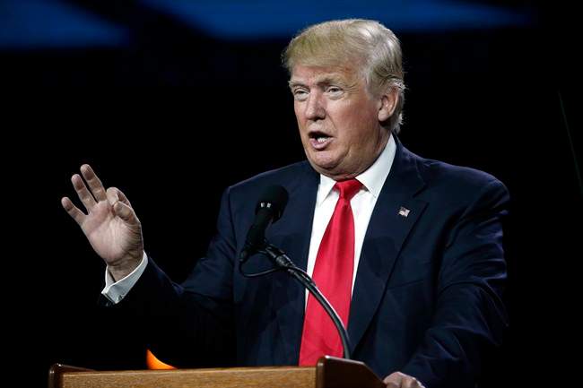  In this July 1, 2016, file photo, Republican presidential candidate Donald Trump speaks during the opening session of the Western Conservative Summit in Denver. 