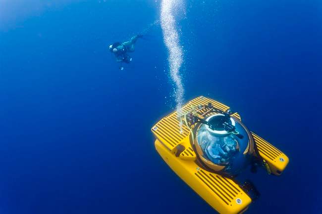 A Triton submersible craft and diver are seen in this undated handout photo. Canada is joining a new mission to research Earth's most unexplored frontier: the deep ocean. A Department of Fisheries and Oceans research vessel is part of a team assembled by the Nekton marine research foundation to explore areas off Bermuda, Nova Scotia and in the Sargasso Sea. THE CANADIAN PRESS/HO-Nekton.
