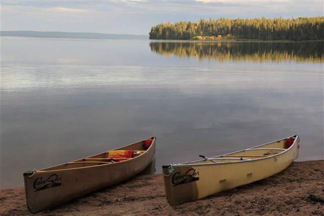 Canoes are seen emtpy on Kingsmere Lake as paddlers make their way to Grey Owl's cabin in Prince Albert National Park in northern Saskatchewan in this undated handout photo. Cliff Speer with CanoeSki Discovery Company follows Grey Owl's path on a paddling and hiking trip that starts on the Kingsmere River. THE CANADIAN PRESS/ HO, Cliff Speer, CanoeSki Discovery *MANDATORY CREDIT*