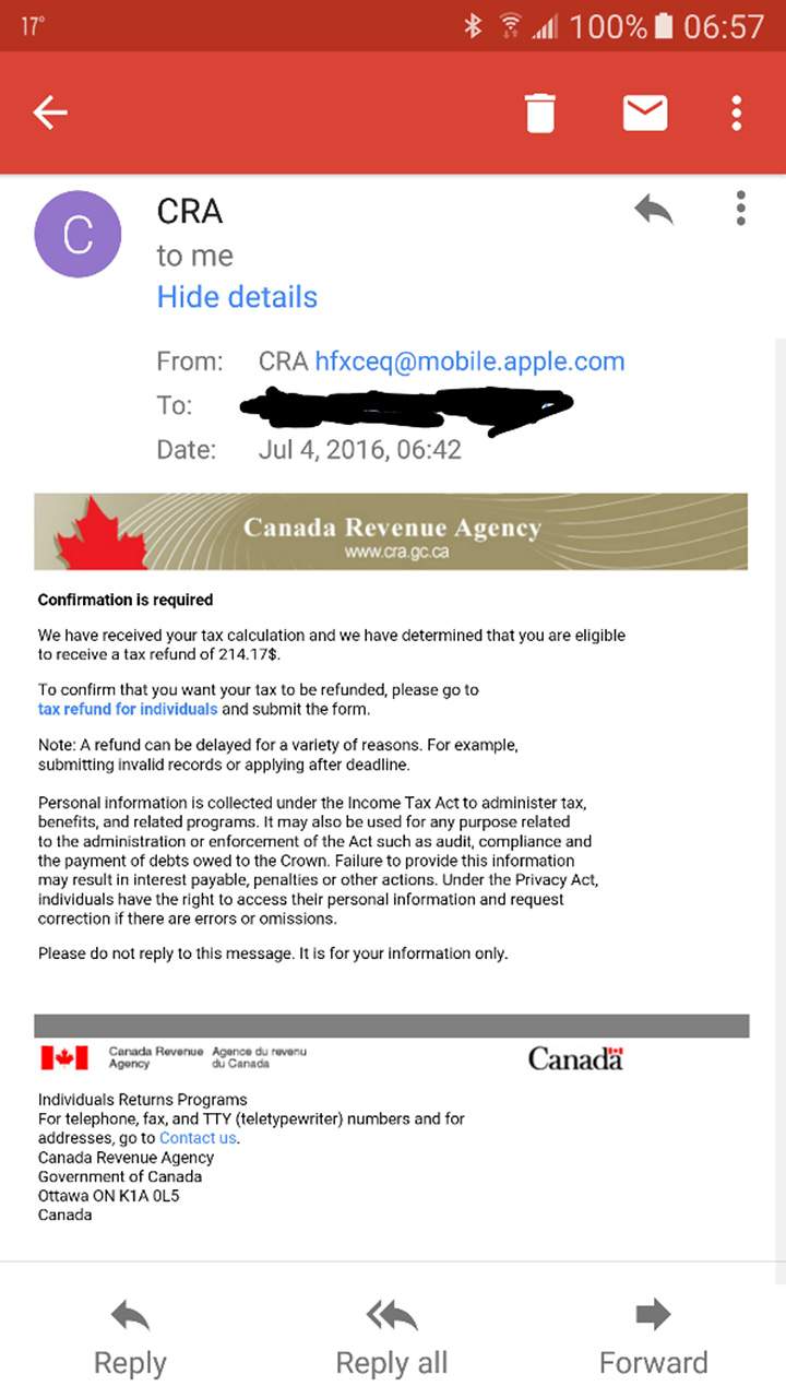 CRA income tax phishing scam still going strong, police warn - image
