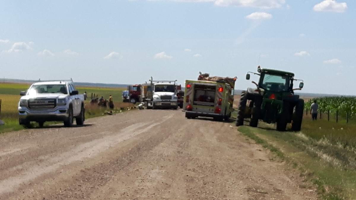A crash on a rural road near Taber, Alta. leaves six people injured, three seriously. 