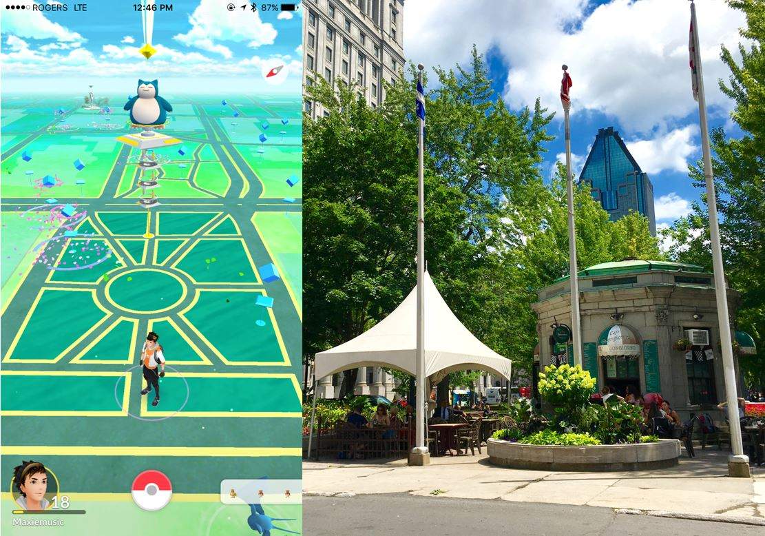 Dorchester Square in downtown Montreal is the location of the latest Pokemon Go gathering, Friday, July 22, 2016.