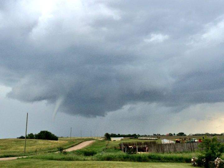 A farmer northeast of Endiang, Alta. took this photo of a funnel cloud around the same time Environment Canada issued a tornado warning for the area on July 13, 2016.