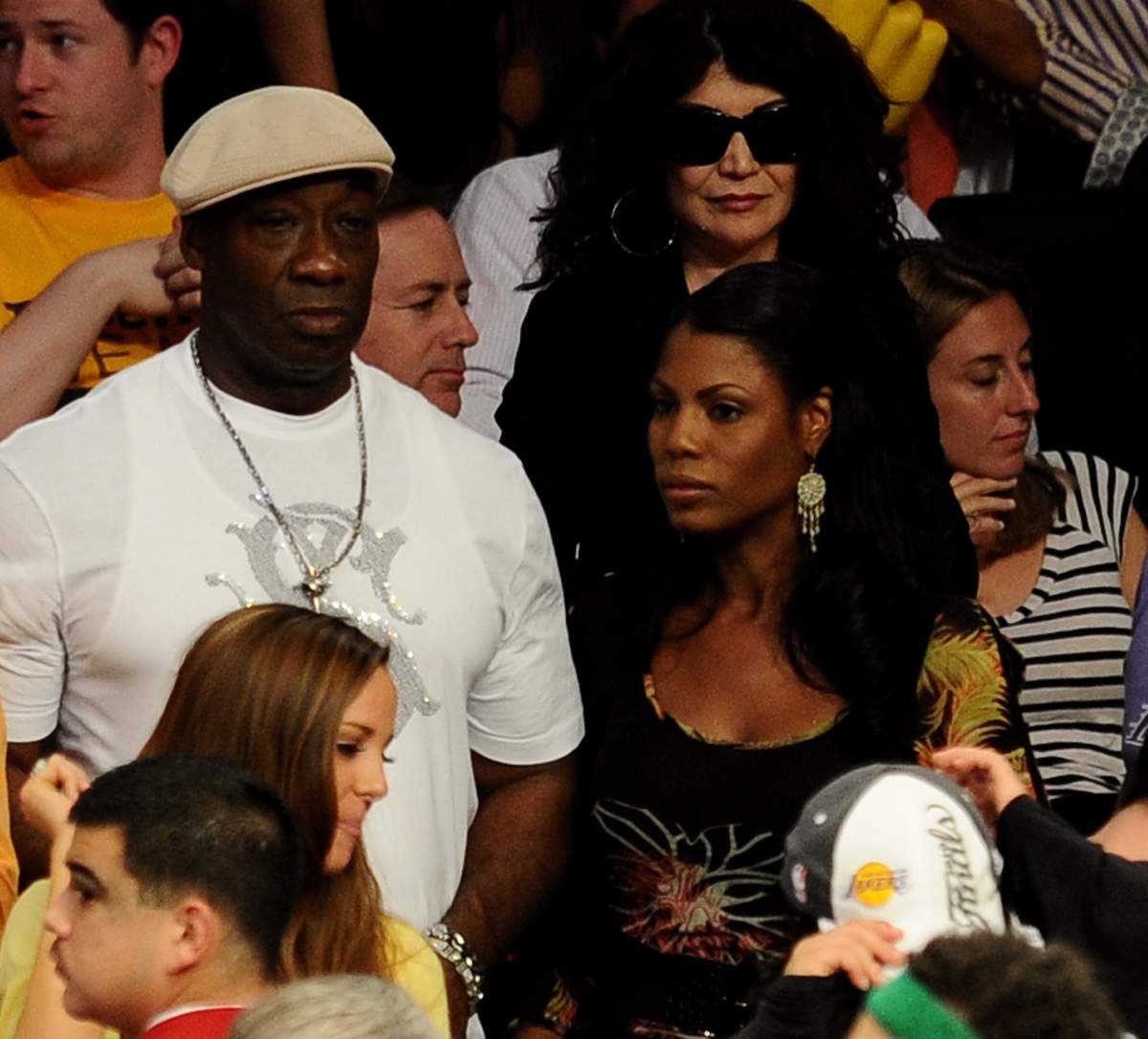Actor Michael Clarke Duncan (L) and Omarosa attend Game 2 of the NBA Finals between the L.A. Lakers and Boston Celtics at the Staples Center on June 6, 2010 in Los Angeles, California.