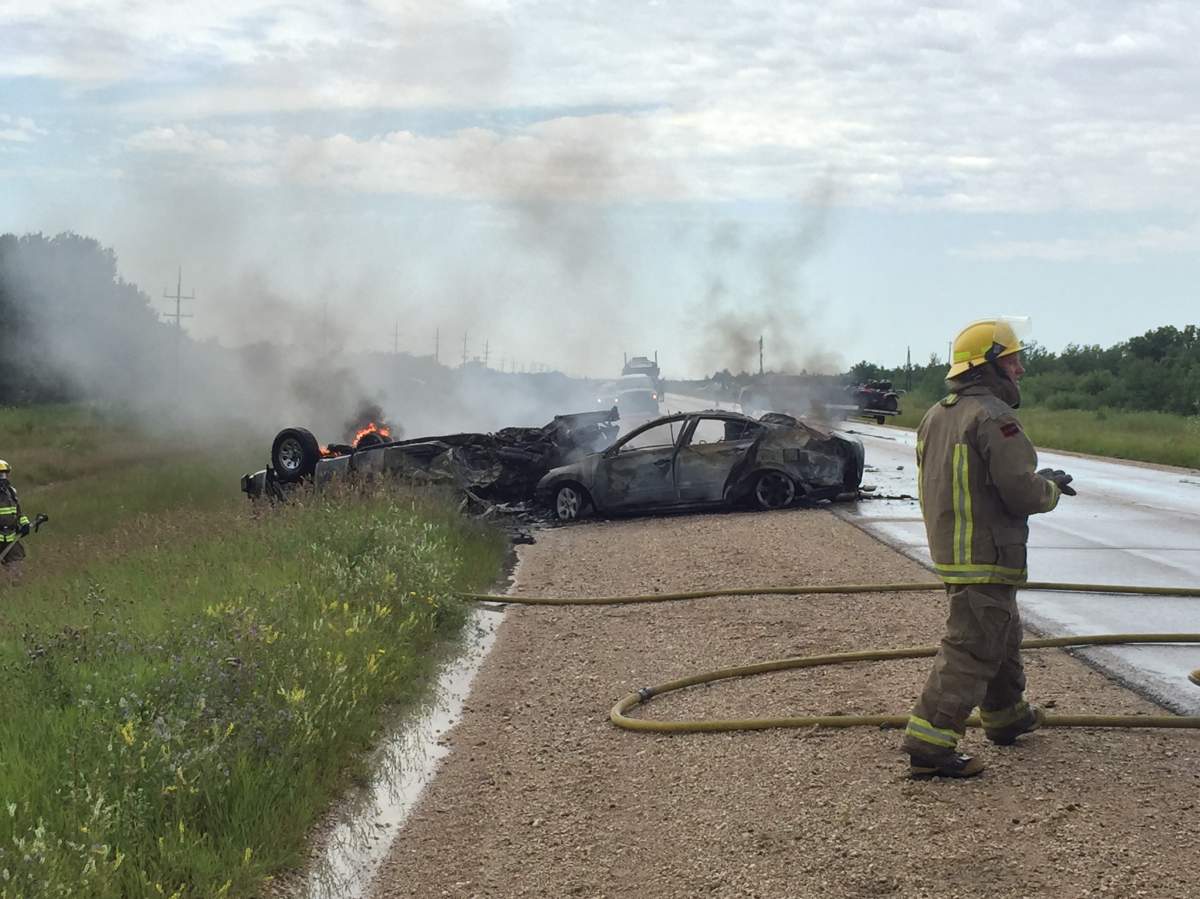 STARS Air Ambulance on scene of the fiery crash on Highway 6. 