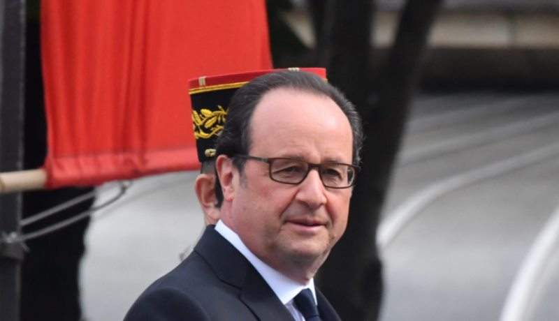 French President Francois Hollande arrives at the annual Bastille Day military parade on July 14, 2016 in Paris, France.