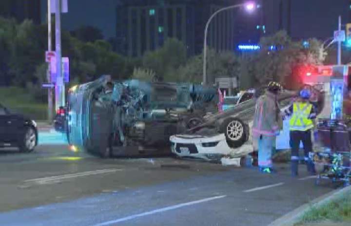Emergency crews respond to a multi-vehicle collision on Eglinton Ave. on July 25, 2016.